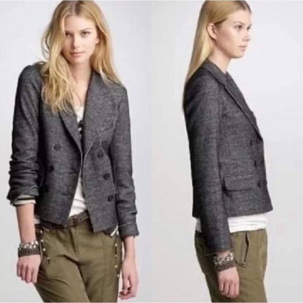 J. Crew Wool Marled Gray Black Thandie‎ Double Breasted Blazer Jacket Preppy 4 - Picture 2 of 7